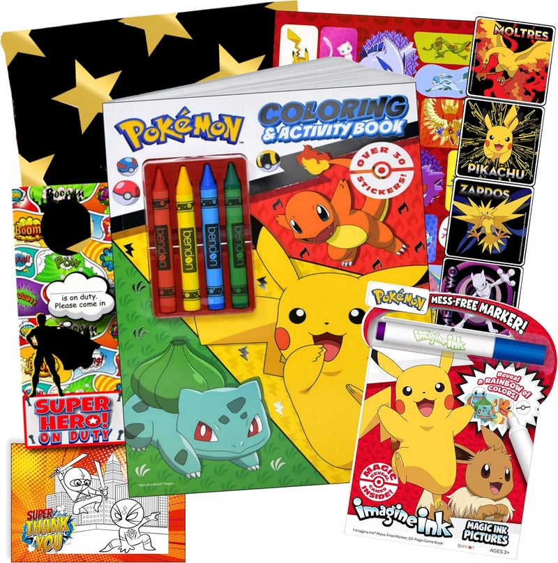 Pokemon Art Craft Kit - Includes Coloring Book, Stickers, Imagine Ink, Thank You Card, Door Hanger, Gift Bag